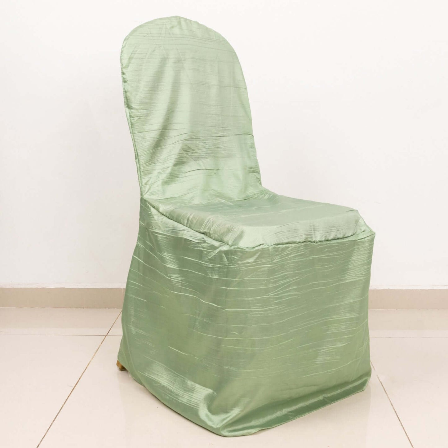 Crinkle Crushed Taffeta Chair Cover for Banquet Chairs Sage Green - Reusable Slipcover