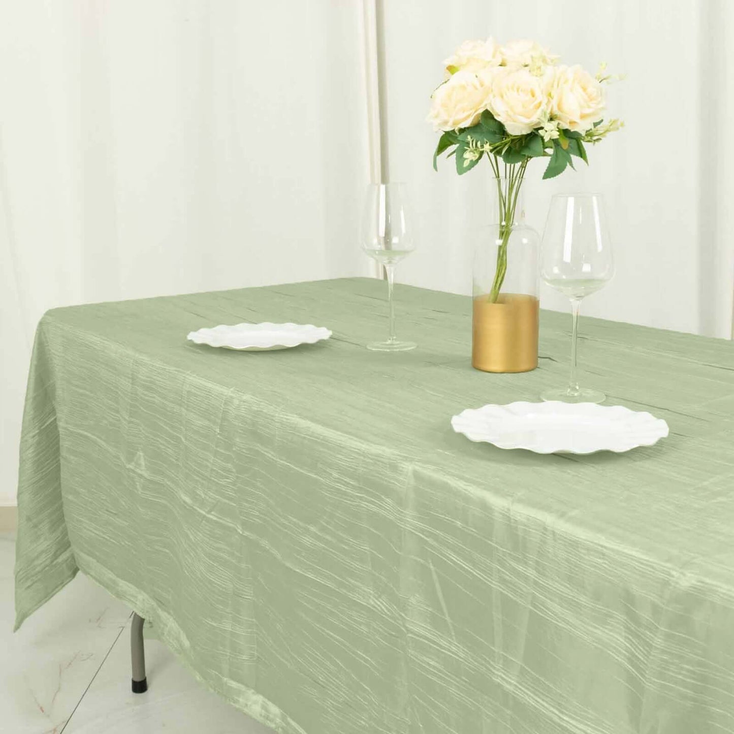 Taffeta 60"x102" Rectangle Tablecloth Sage Green - Accordion Crinkle Table Cover