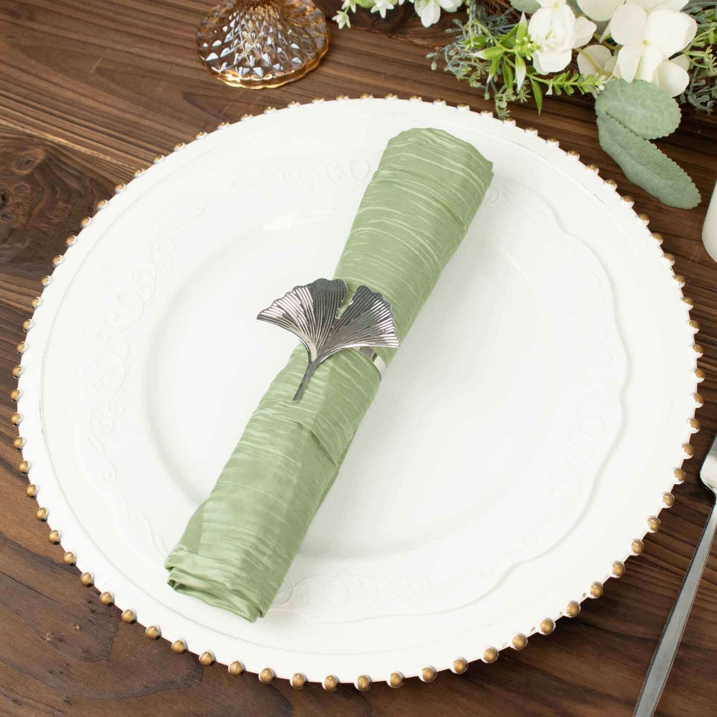 5 Pack Taffeta 20"x20" Napkins Sage Green - Accordion Crinkle Dinner Napkins