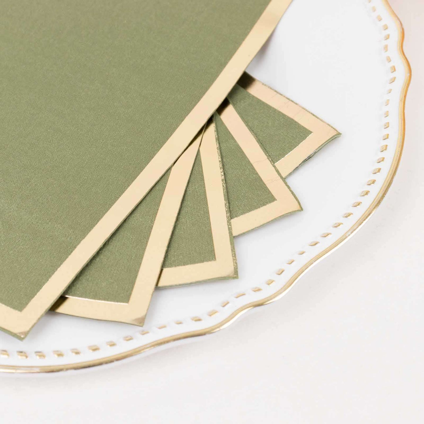 50-Pack Paper Dinner Napkins Dusty Sage Green with Gold Foil Edge 2 Ply - Stylish Disposable Napkins
