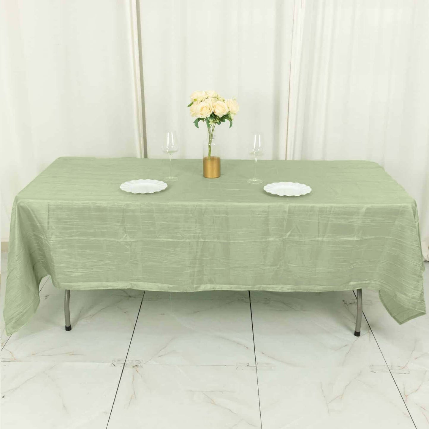 Taffeta 60"x102" Rectangle Tablecloth Sage Green - Accordion Crinkle Table Cover