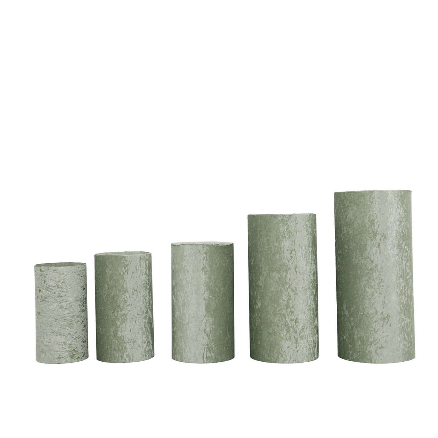 Set of 5 Sage Green Crushed Velvet Cylinder Pedestal Stand Covers, Premium Pillar Prop Covers