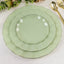 10-Pack Plastic Round 6" Dessert Plates in Sage Green Ruffled Rim with Gold Edging - Sturdy Disposable Salad Appetizer Dinnerware
