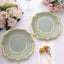 25-Pack Paper Dessert Plates in Sage Green with Gold Scallop Rim - Disposable 300GSM Appetizer Salad Plates 8"