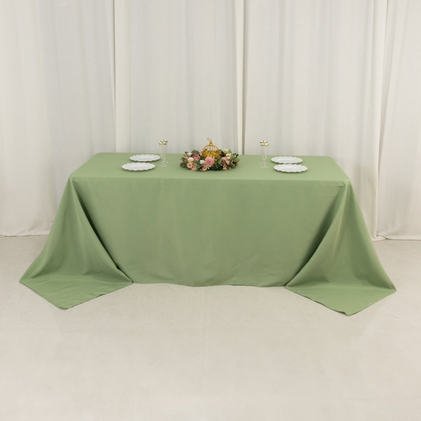 Premium Polyester 90"x132" Rectangle Tablecloth Sage Green - Seamless 220GSM Stain-Resistant Table Cover
