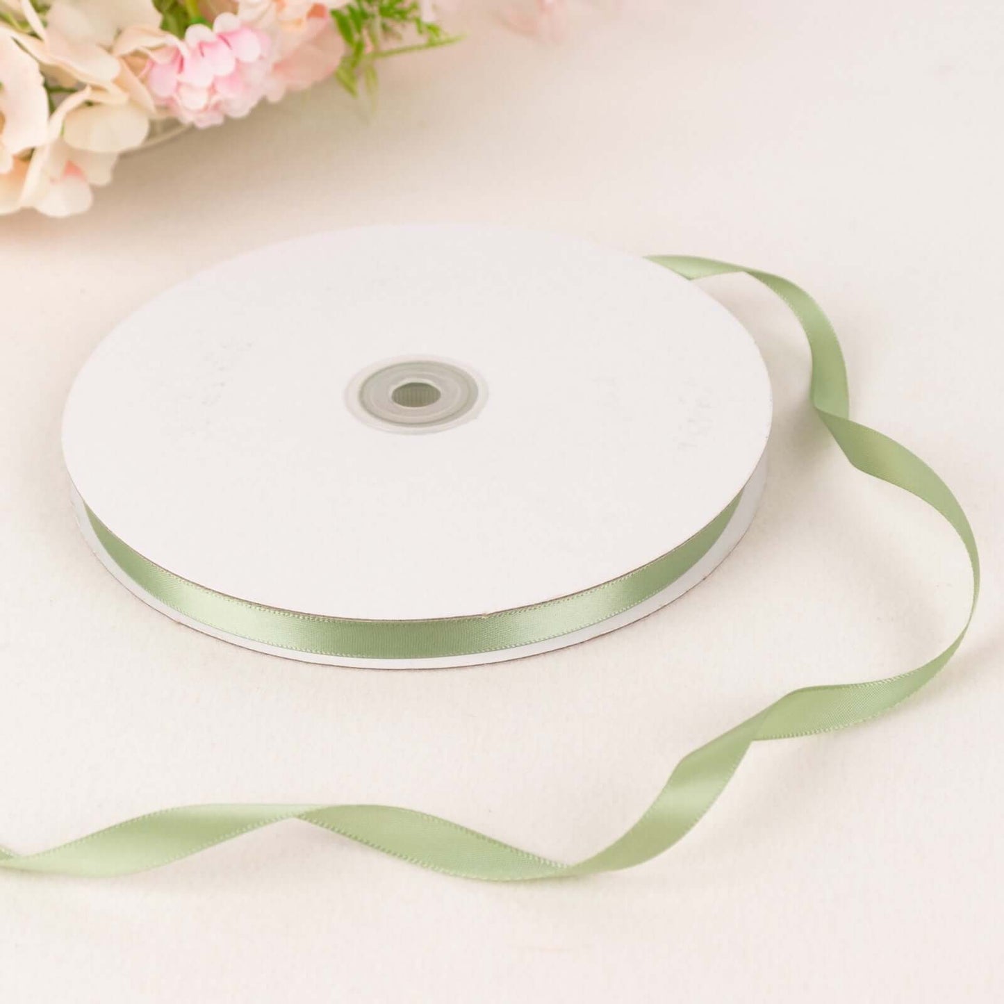 100 Yards 3/8" Sage Green Single Face Decorative Satin Ribbon