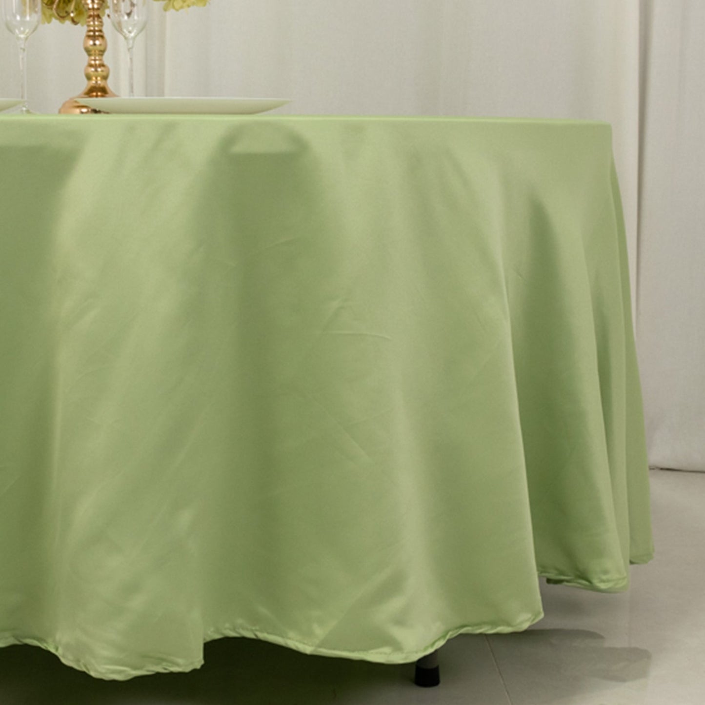 Lamour Satin 108" Round Tablecloth Sage Green - Durable & Silk-Like Table Cover