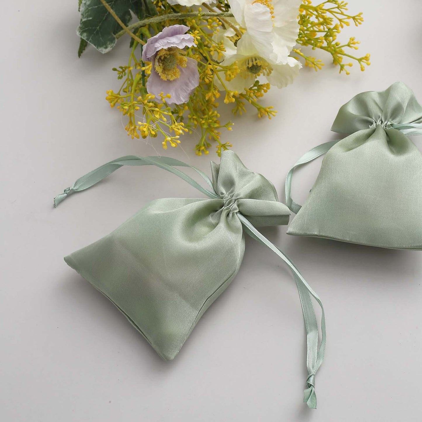 12 Pack 4"x6" Sage Green Satin Drawstring Wedding Party Favor Gift Bags