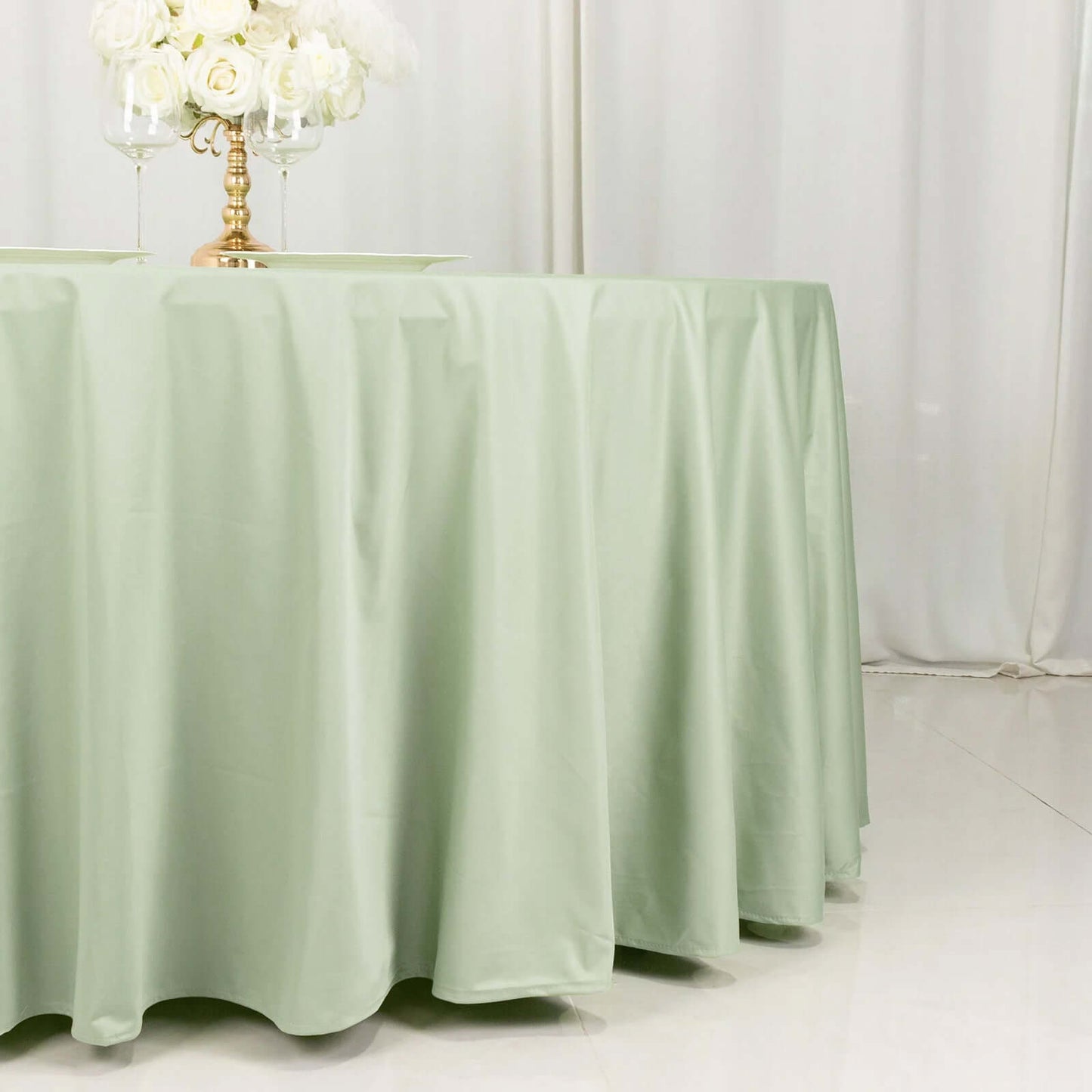 Scuba Round 120" Tablecloth Sage Green - Wrinkle Free & Stain Resistant Seamless Table Cover
