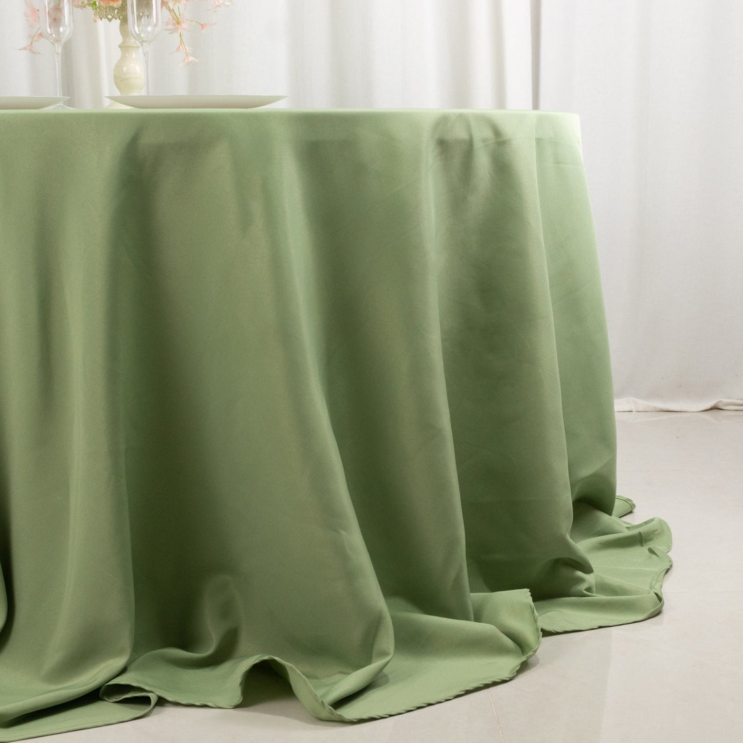 Premium Polyester 132" Round Tablecloth Sage Green - Seamless 220GSM Wrinkle-Resistant Table Cover