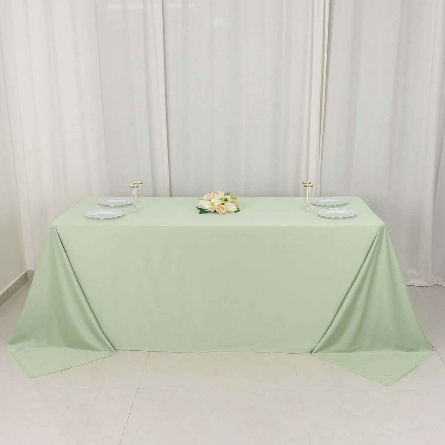 Scuba Rectangular 90"x132" Tablecloth Sage Green - Wrinkle Free, Stain Resistant & Seamless Table Cover