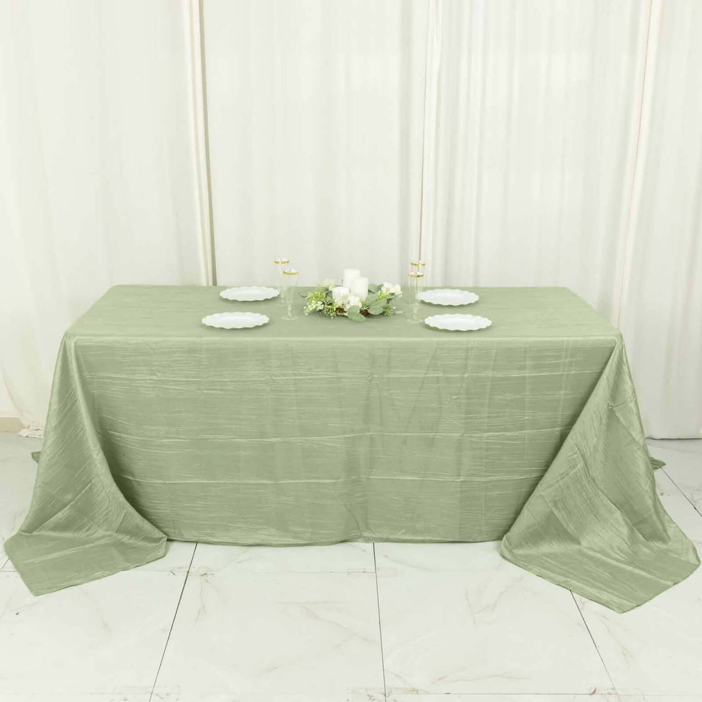 Taffeta 90"x132" Rectangle Tablecloth Sage Green - Seamless Accordion Crinkle Table Cover