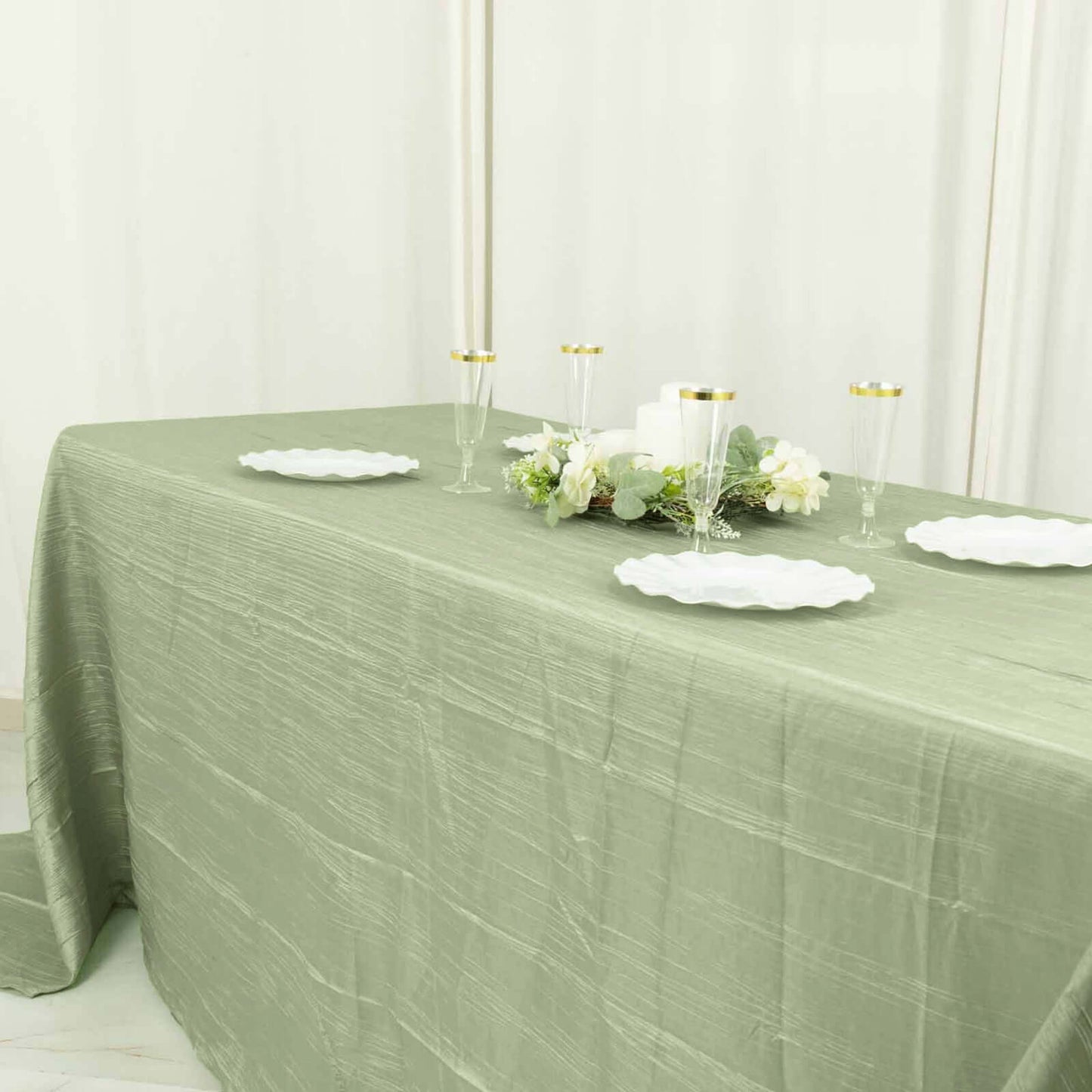Taffeta 90"x132" Rectangle Tablecloth Sage Green - Seamless Accordion Crinkle Table Cover