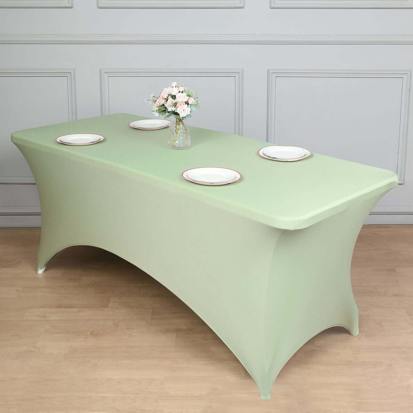 Stretch Spandex 6ft Rectangle Tablecloth Sage Green - Durable Form-Fitting Table Cover