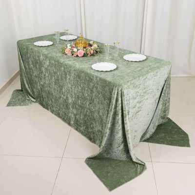 Premium Crushed Velvet 90"x132" Rectangle Tablecloth Sage Green - Reusable Soft & Seamless Table Cover