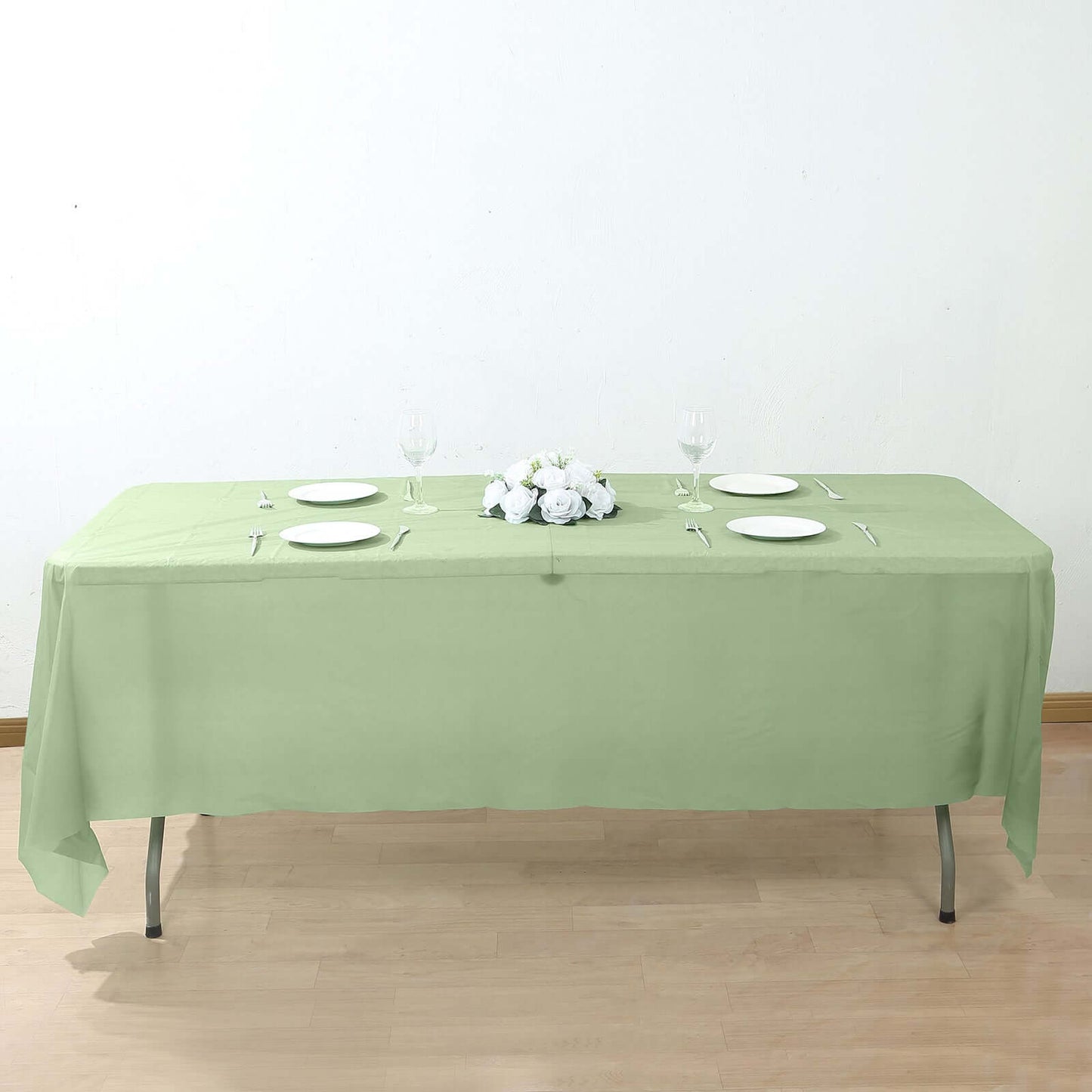 5-Pack Plastic Table Covers Sage Green Rectangle - Reliable PVC Disposable Covers for Gatherings 54"x108"