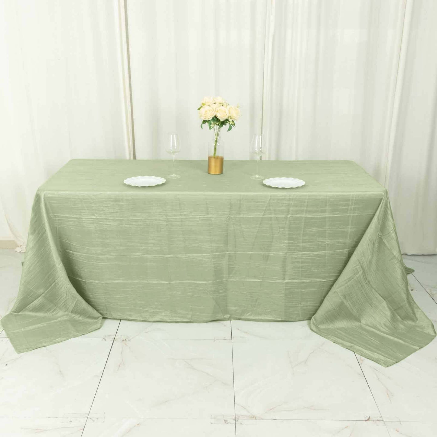 Taffeta 90"x132" Rectangle Tablecloth Sage Green - Seamless Accordion Crinkle Table Cover