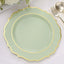 10-Pack Plastic 10" Round Dinner Plates in Sage Green with Gold Scalloped Rim - Disposable Party Plates
