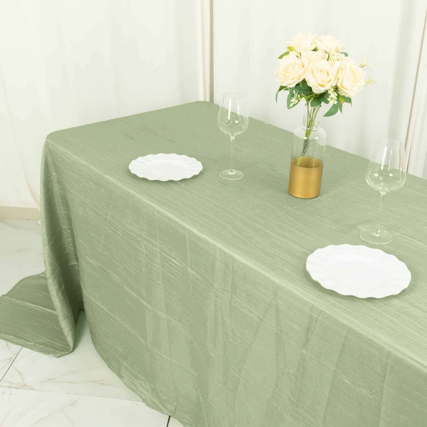Taffeta 90"x132" Rectangle Tablecloth Sage Green - Seamless Accordion Crinkle Table Cover