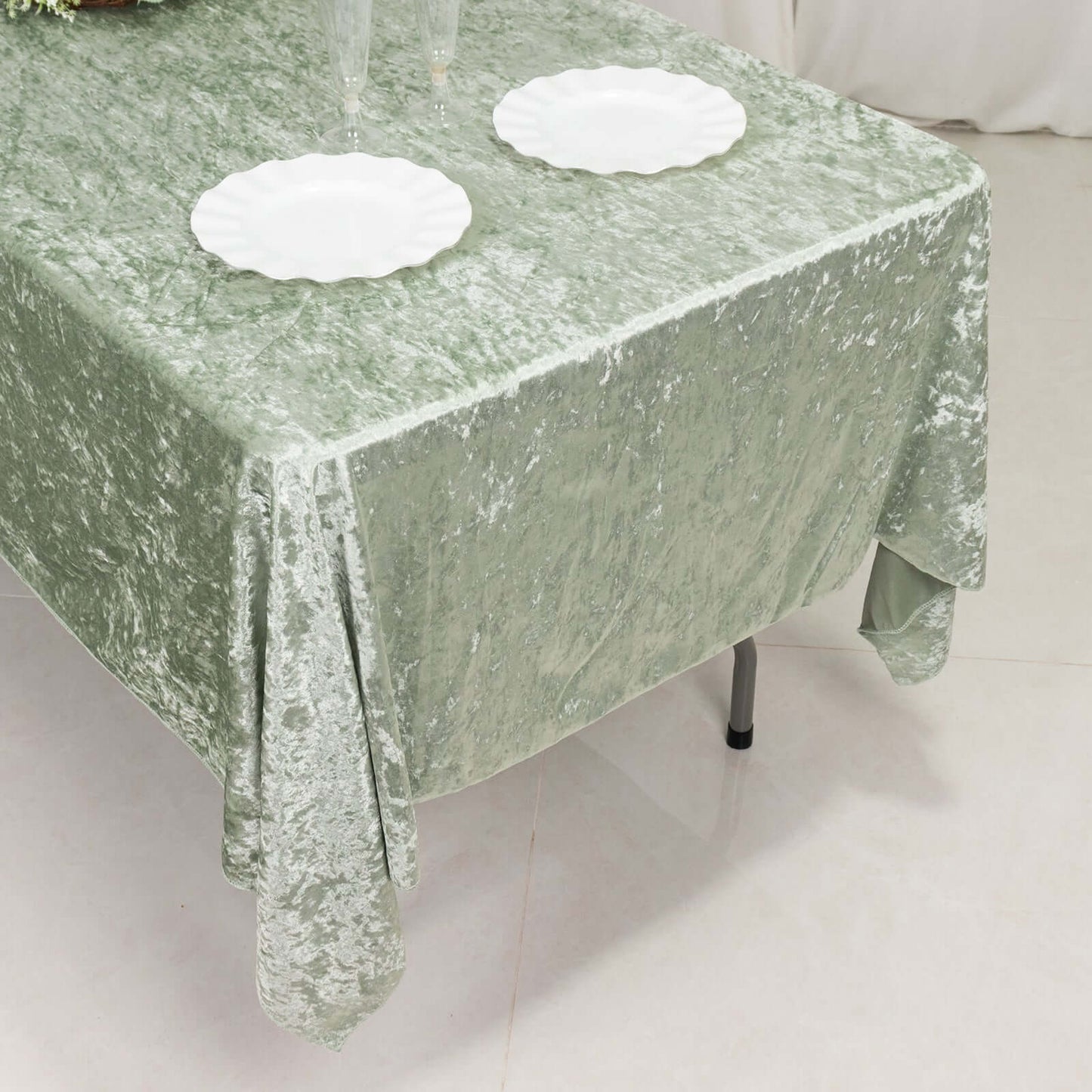 Premium Crushed Velvet 60"x102" Rectangle Tablecloth Sage Green - Reusable Soft Table Cover