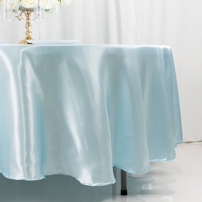 Satin 108’’ Round Tablecloth Light Blue - Smooth and Lustrous Table Cover - Tablecloths