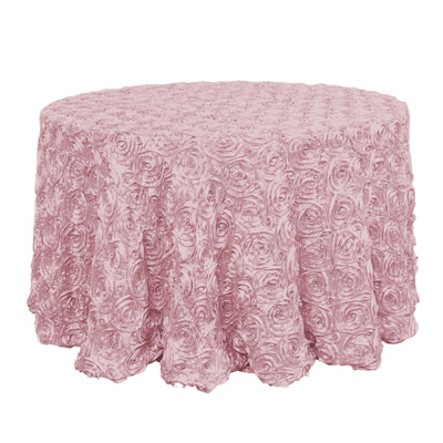 Satin 120" Round Tablecloth Blush - Grandiose 3D Rosette with Seamless Finish Table Cover