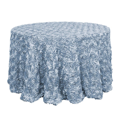 Satin 120" Round Tablecloth Dusty Blue - Grandiose 3D Rosette with Seamless Finish Table Cover