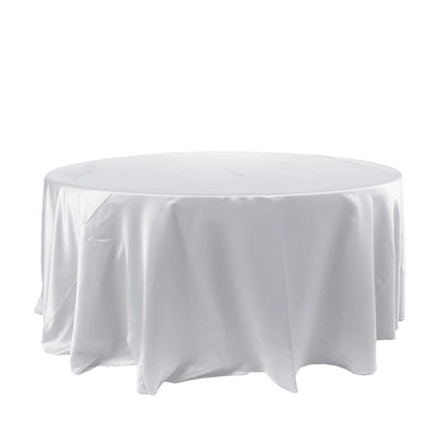 Satin 120" Round Tablecloth White - Stylish Seamless Table Cover for Weddings & Events