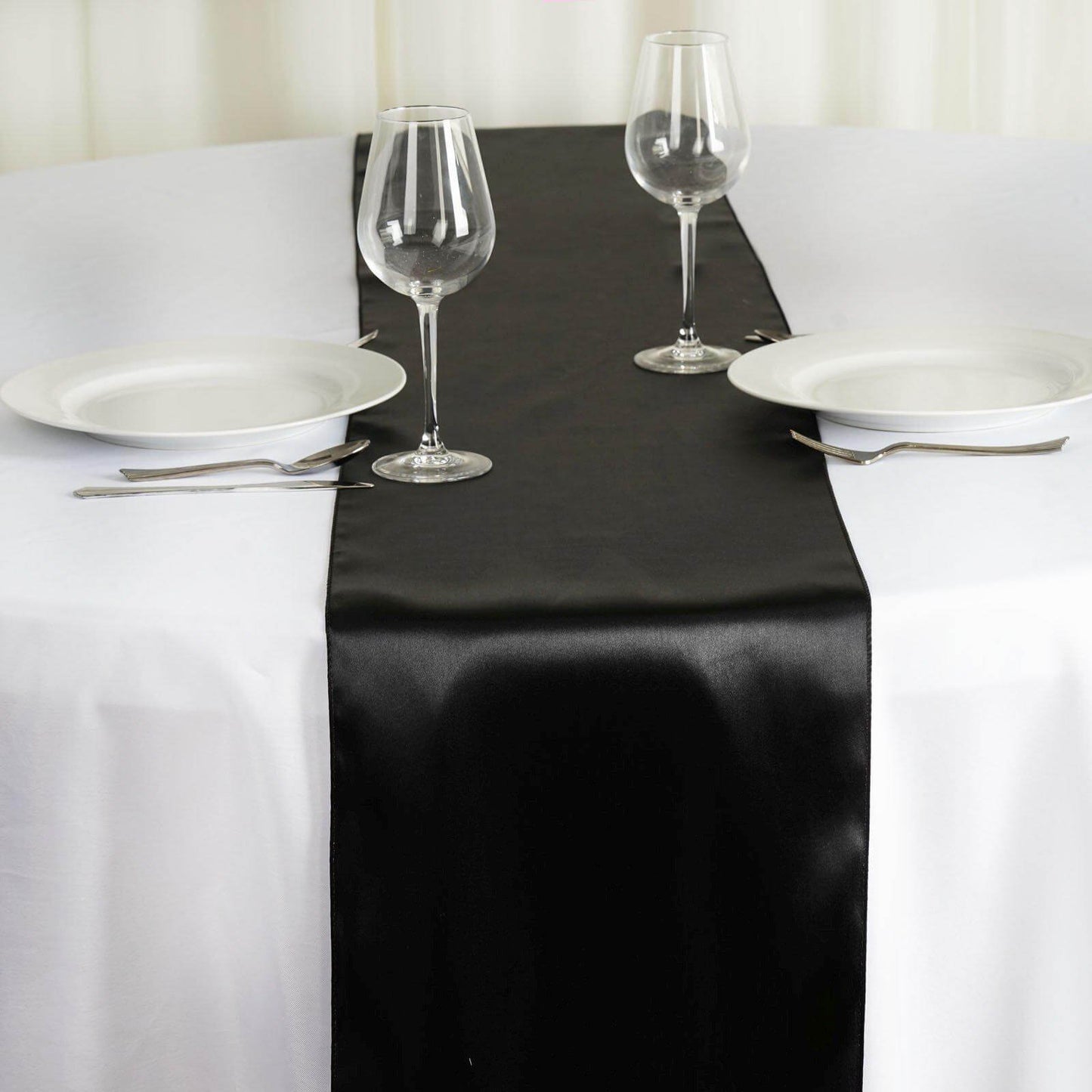 Satin 12"x108" Table Runner Black - Stylish Table Linen for Weddings & Events