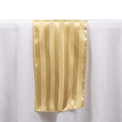 Satin 12"x108" Table Runner Champagne - Stripe Table Decor