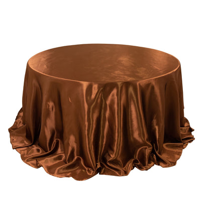 Satin 132’’ Round Tablecloth Cinnamon Brown - Stylish Seamless Table Cover - Tablecloths
