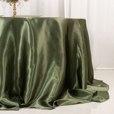 Satin 132’’ Round Tablecloth Dusty Sage Green - Stylish Seamless Table Cover - Tablecloths