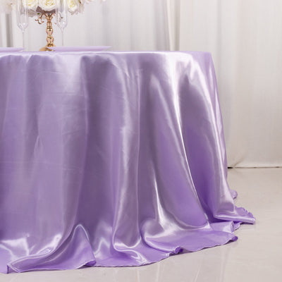Satin 132’’ Round Tablecloth Lavender Lilac - Stylish Seamless Table Cover - Tablecloths