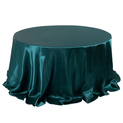 Satin 132’’ Round Tablecloth Peacock Teal - Stylish Seamless Table Cover - Tablecloths