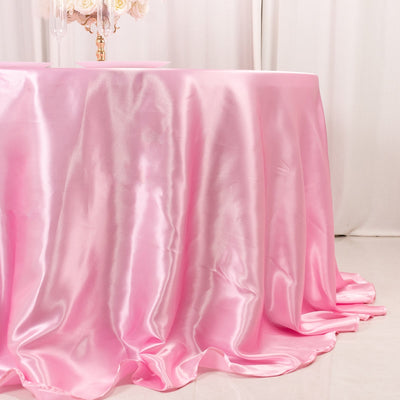 Satin 132’’ Round Tablecloth Pink - Stylish Seamless Table Cover - Tablecloths