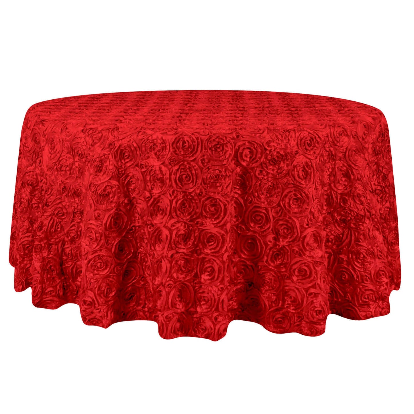 Satin 132" Round Tablecloth Red - Seamless Grandiose 3D Rosette Table Cover