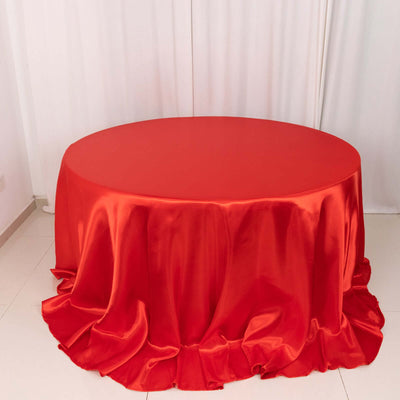 Satin 132’’ Round Tablecloth Red - Stylish Seamless Table Cover - Tablecloths