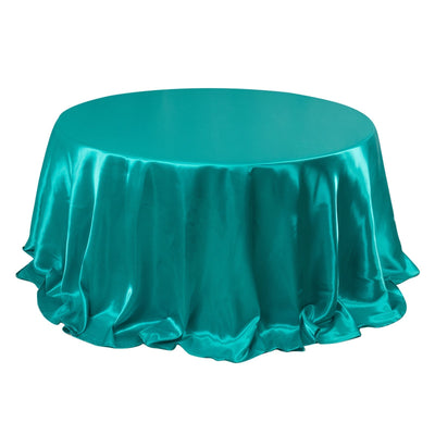 Satin 132’’ Round Tablecloth Turquoise - Stylish Seamless Table Cover - Tablecloths