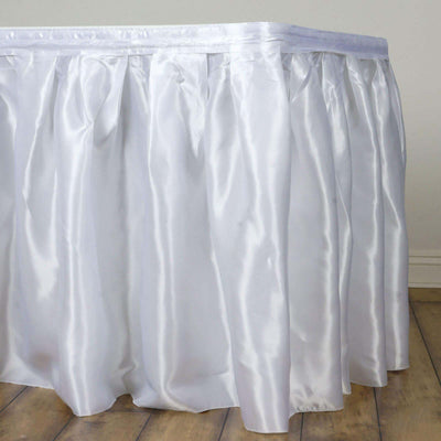 Satin 21ft Table Skirt White - Exquisite Pleated Wedding Table Decor