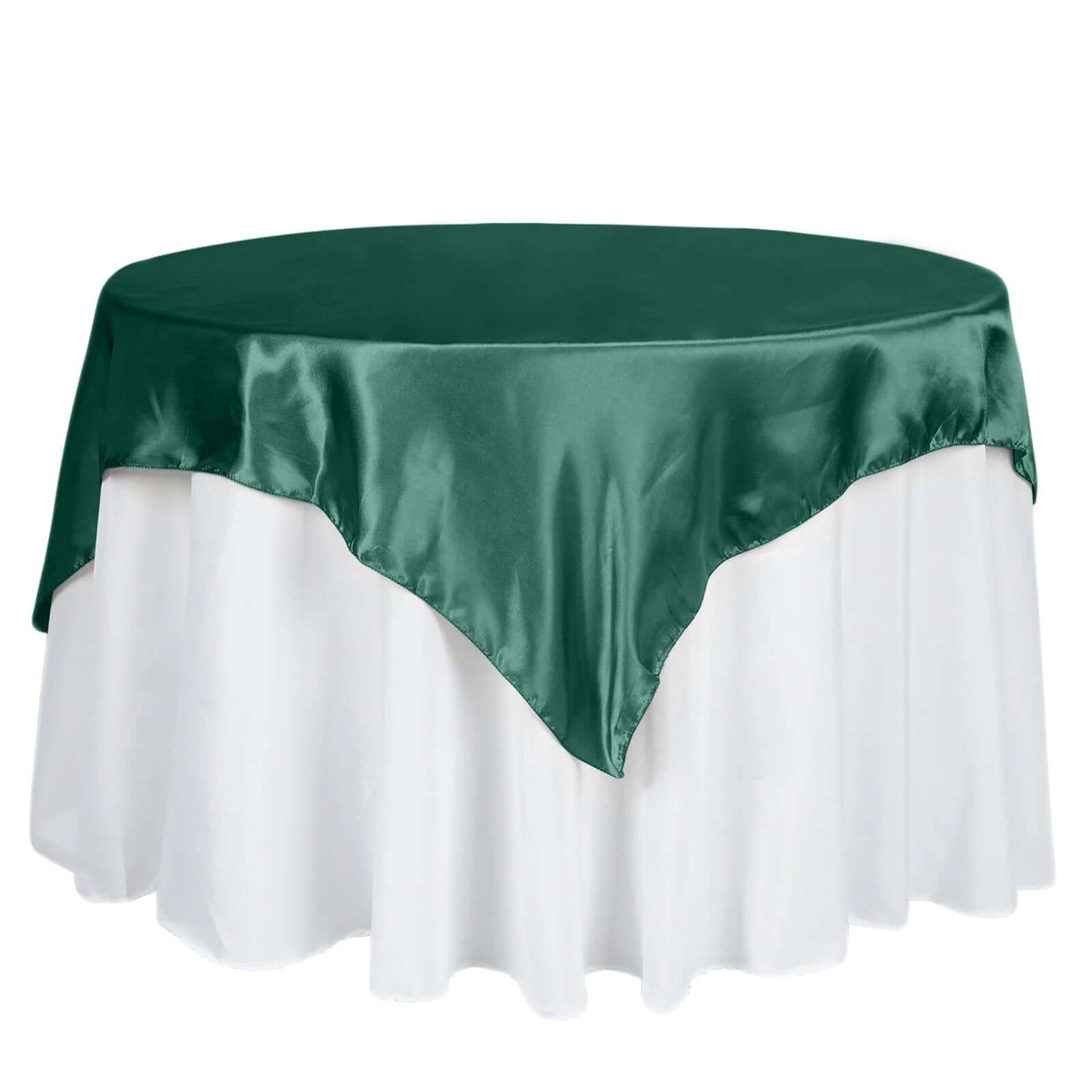 Satin 60"x60" Table Overlay Square Tablecloth Hunter Emerald Green - Smooth Silky Touch Table Cover