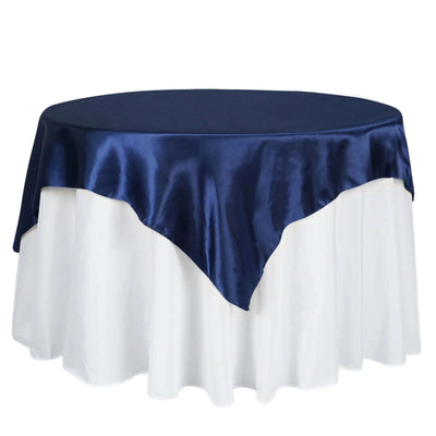 Satin 60"x60" Table Overlay Square Tablecloth Navy Blue - Smooth Silky Touch Table Cover