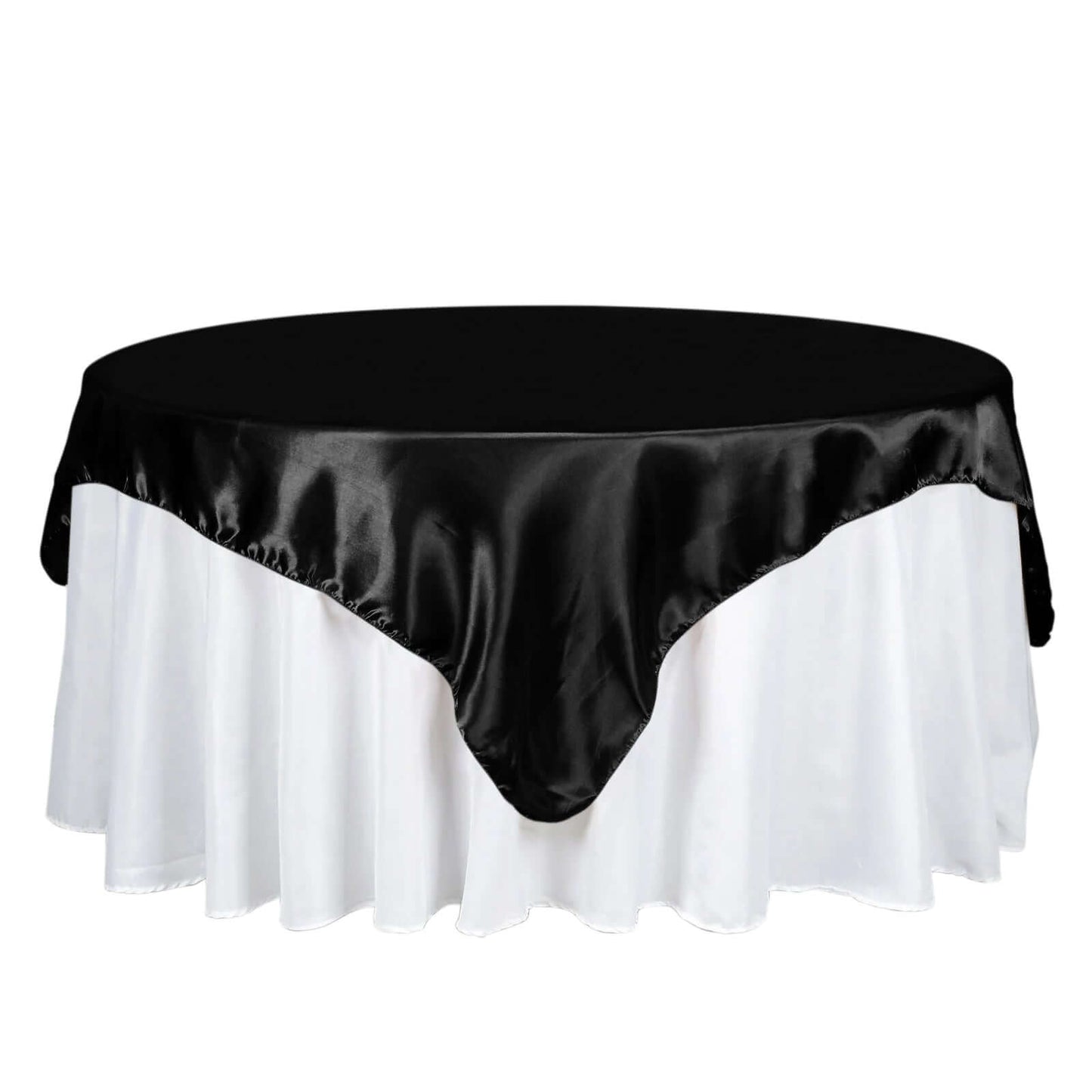 Satin 72"x72" Table Overlay Square Tablecloth Black - Smooth Finish for Luxurious Events