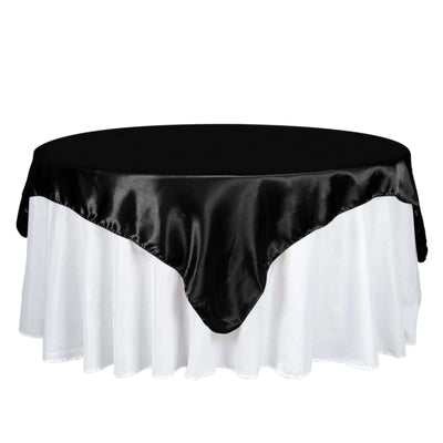 Satin 72"x72" Table Overlay Square Tablecloth Black - Smooth Finish for Luxurious Events