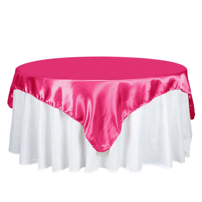 Satin 72"x72" Table Overlay Square Tablecloth Fuchsia - Smooth Finish Table Cover
