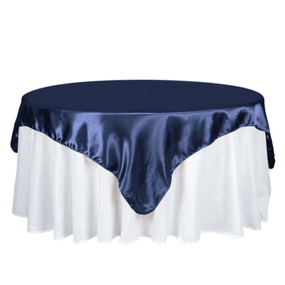 Satin 72"x72" Table Overlay Square Tablecloth Navy Blue - Smooth Finish Table Cover