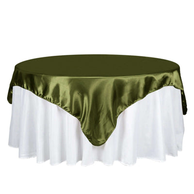 Satin 72"x72" Table Overlay Square Tablecloth Olive Green - Smooth Finish Table Cover
