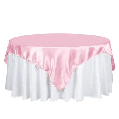 Satin 72"x72" Table Overlay Square Tablecloth Pink - Smooth Finish Table Cover
