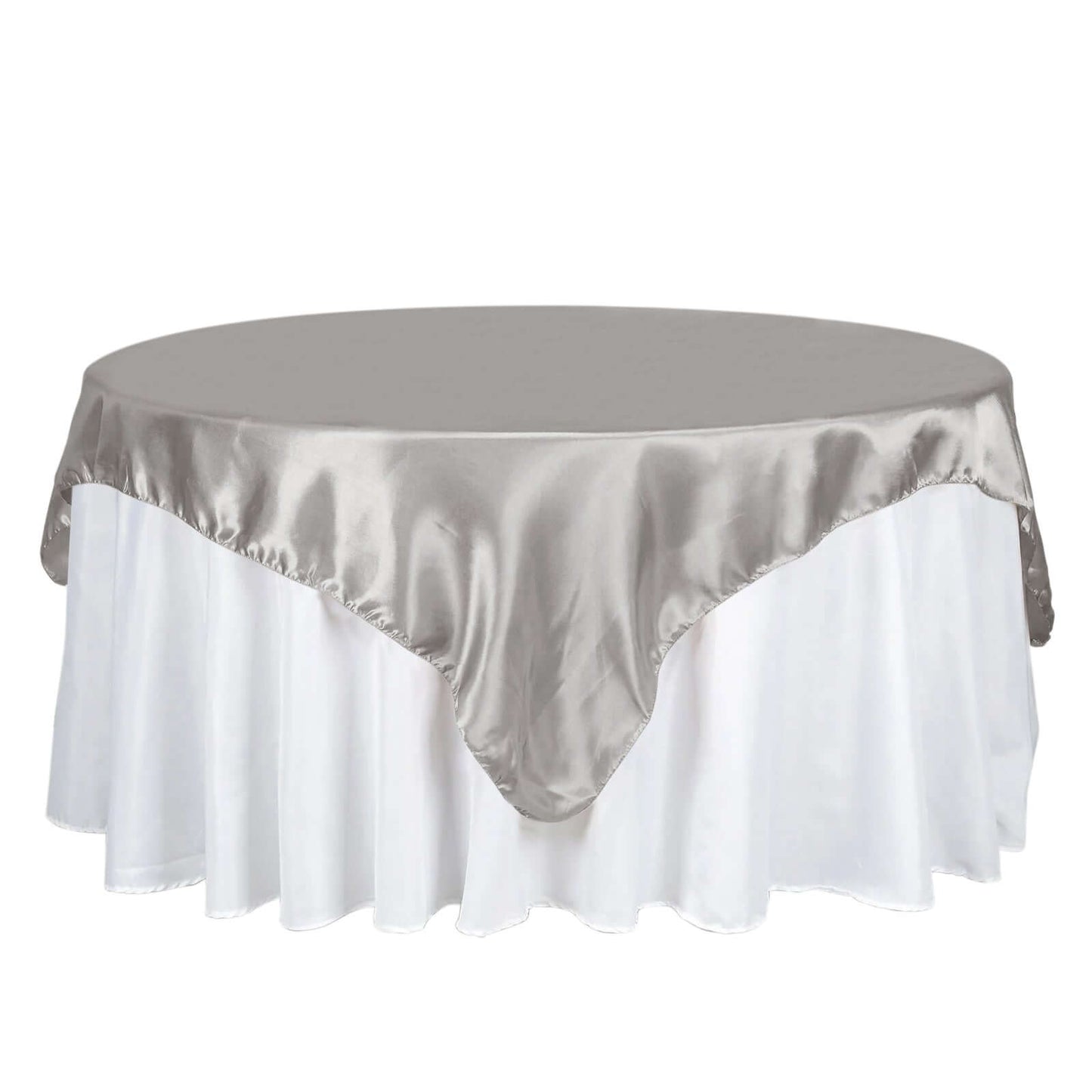 Satin 72"x72" Table Overlay Square Tablecloth Silver - Smooth Finish Table Cover