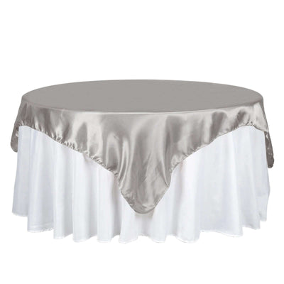 Satin 72"x72" Table Overlay Square Tablecloth Silver - Smooth Finish Table Cover