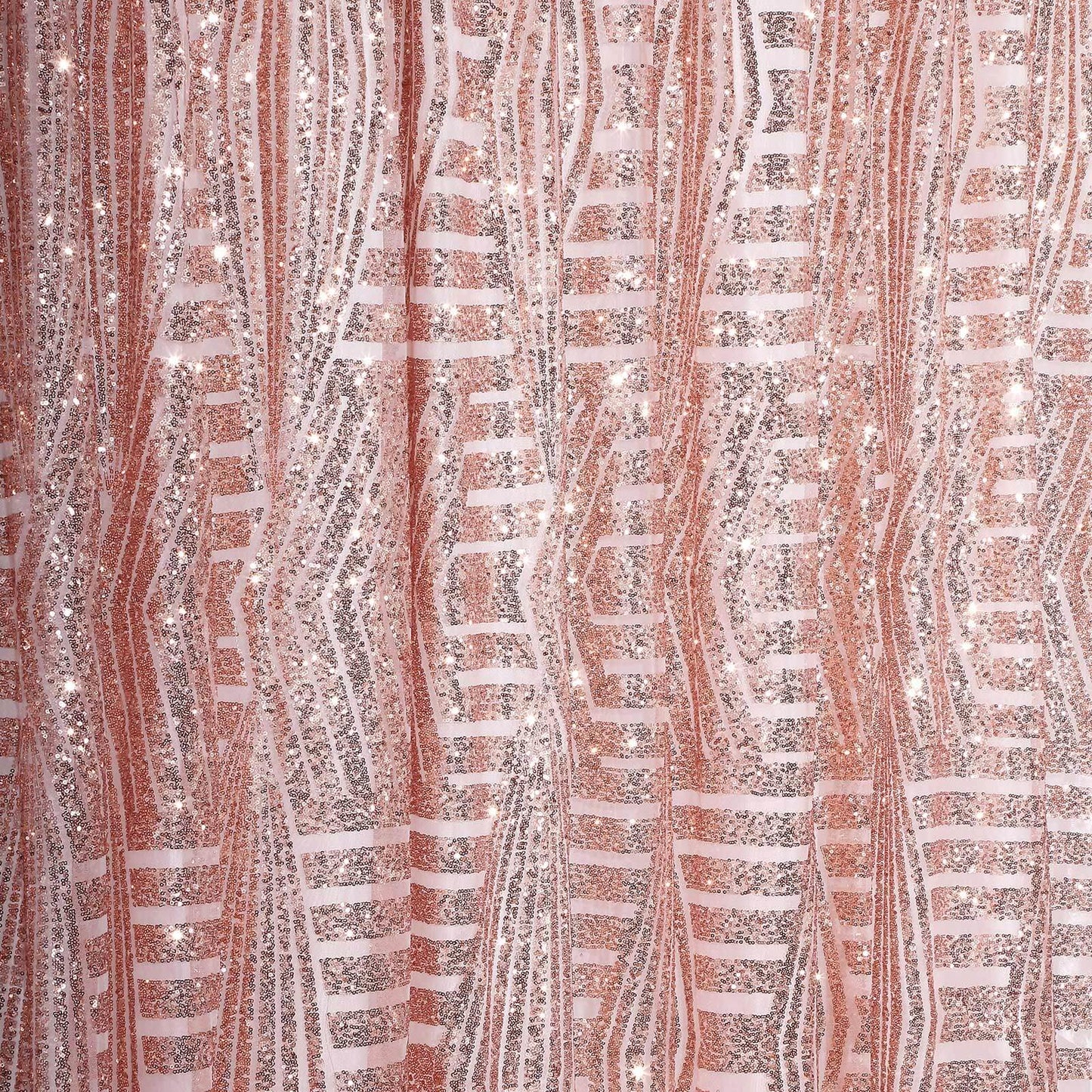 8ftx8ft Rose Gold Geometric Sequin Event Curtain Drapes with Satin Backing, Seamless Opaque Sparkly Backdrop Event Panel in Diamond Glitz Pattern